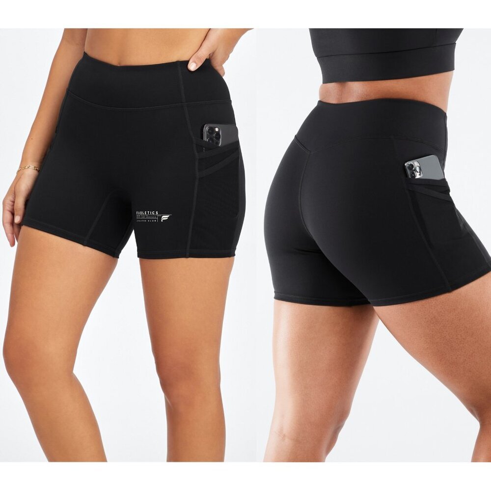 Fabletics NWT Black Trinity Mid-Rise Pocket 5” Bike Shorts | Small